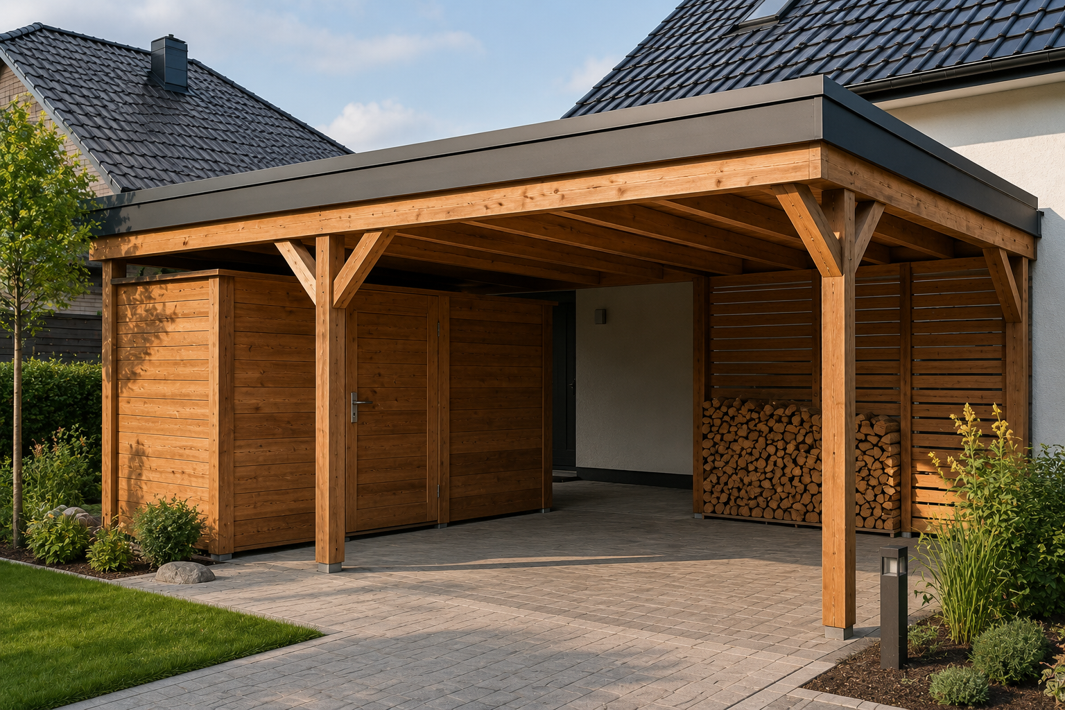 Gebauter Carport mit Holzkonstruktion