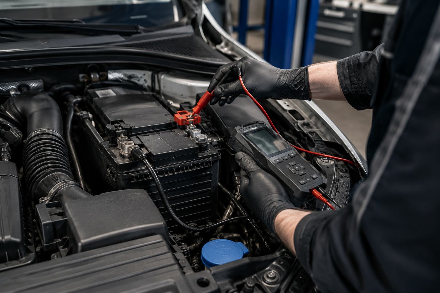 Diagnosegerät und Fahrzeugprüfung in der Werkstatt