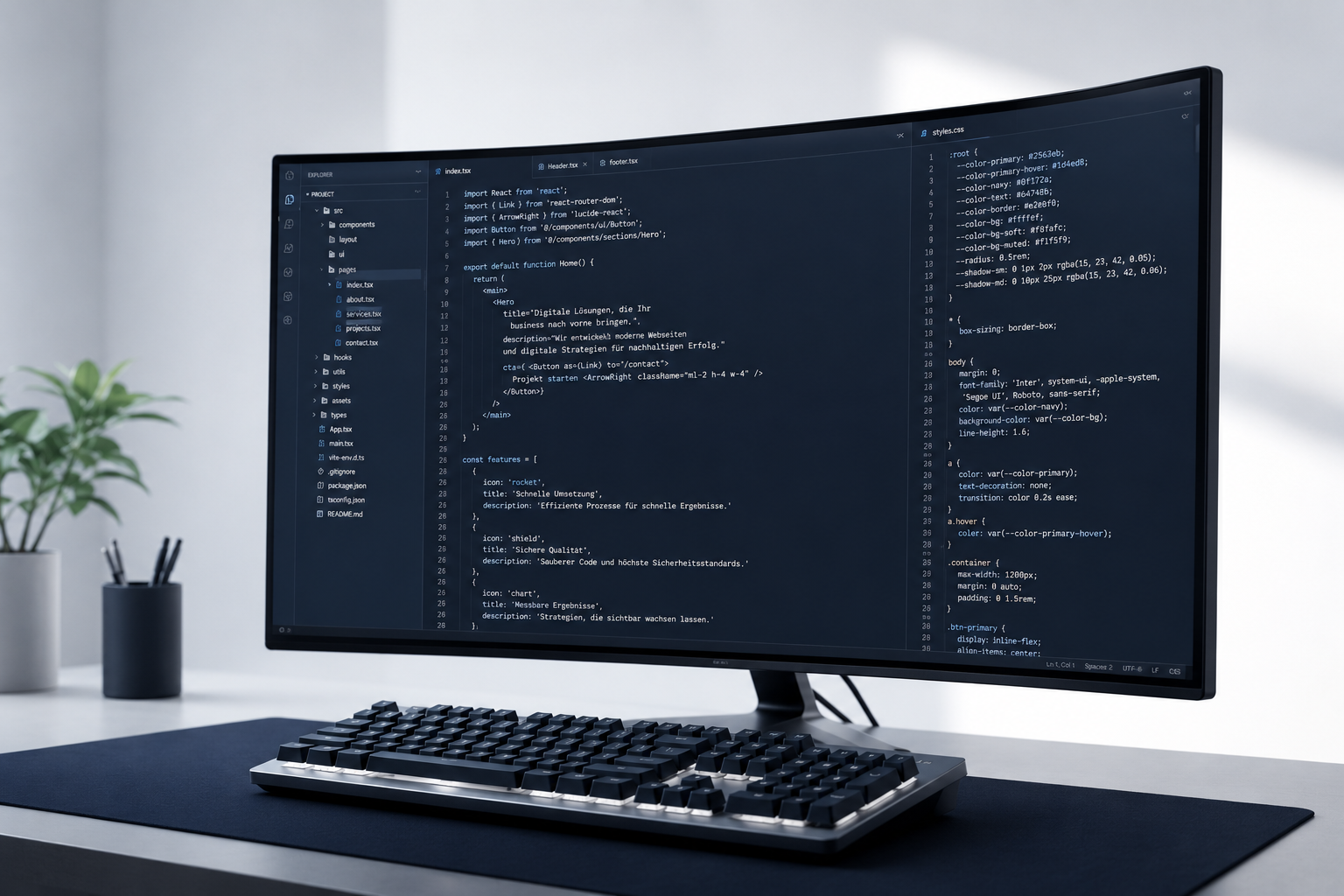 Technische Webseiten-Entwicklung auf einem modernen Arbeitsplatz