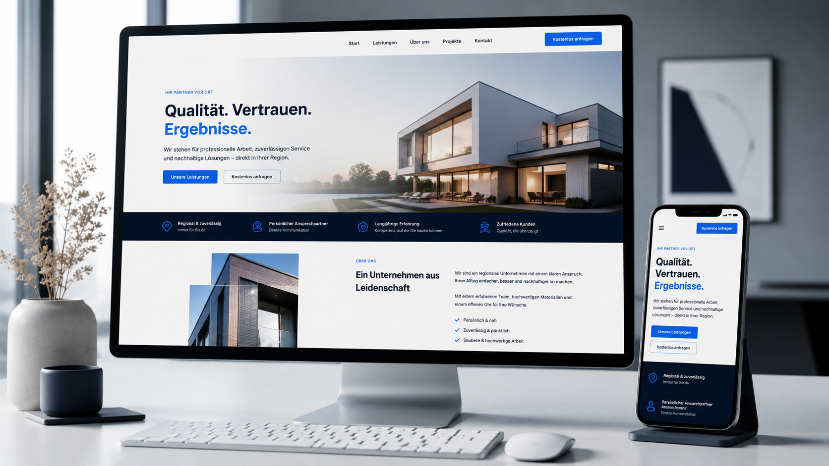 Moderne Firmenwebseite auf Desktop und Smartphone